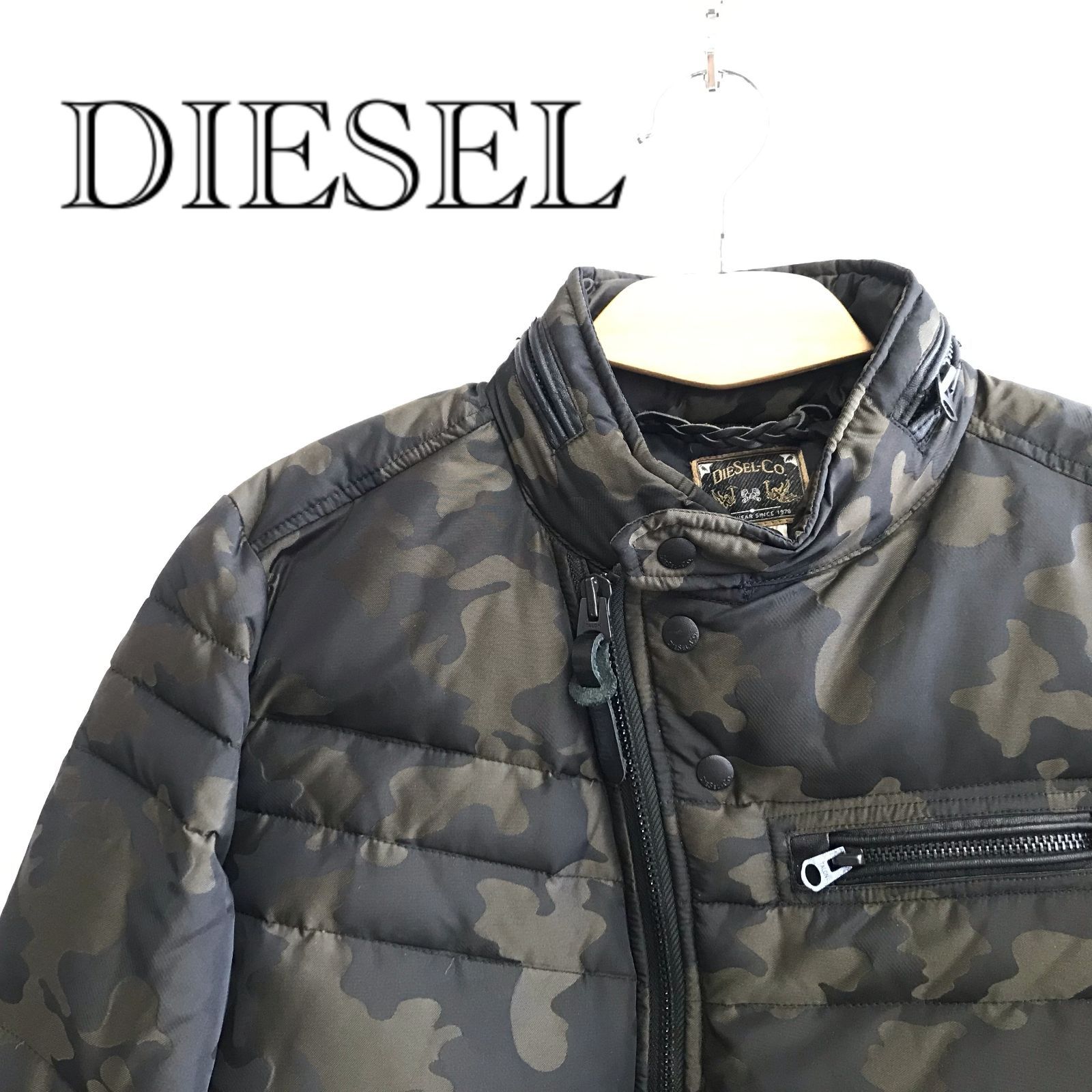 DIESEL ダウンジャケット アウター カモフラ M カーキ ブラック メンズ 