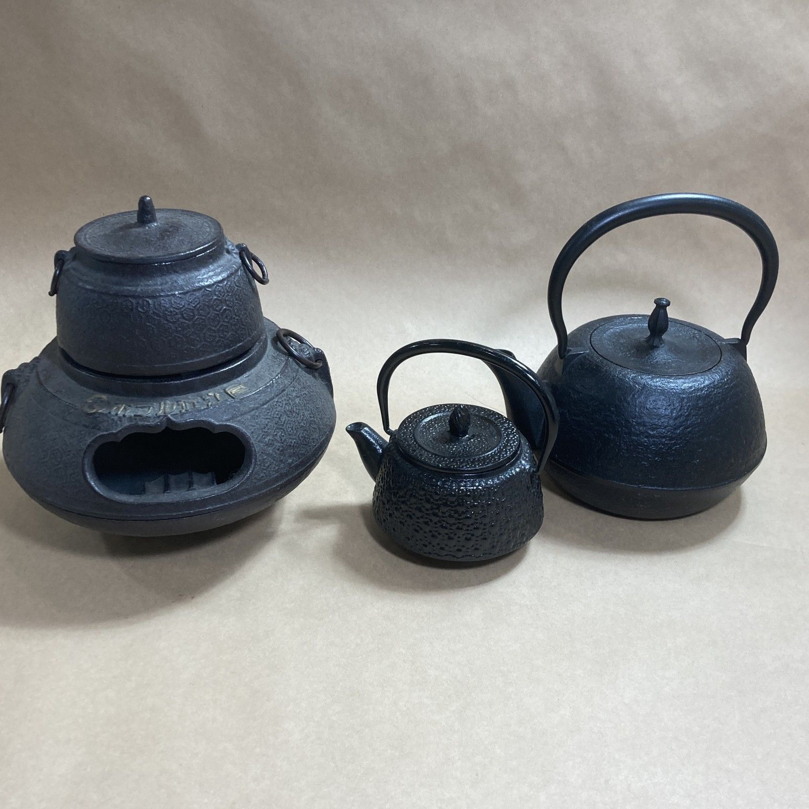 ☆ 鋳物製 鉄器 鉄製 茶道具 3点 まとめ商品 茶釜 風炉釜 急須 大・小 