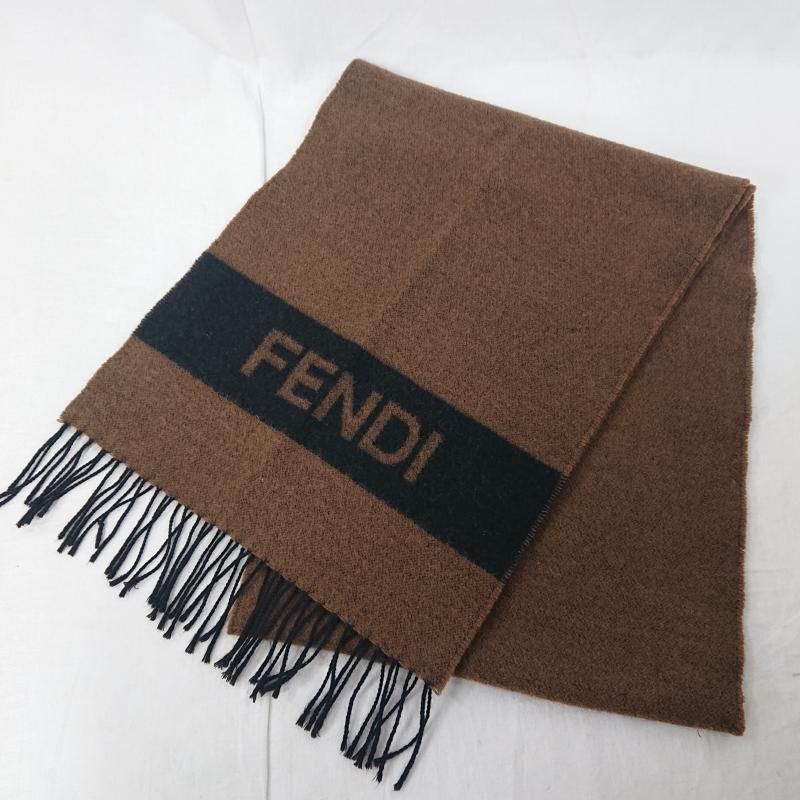 FENDI フェンディ マフラー FENDI ロゴ ウールマフラー made in Itary フリンジ ブラウン