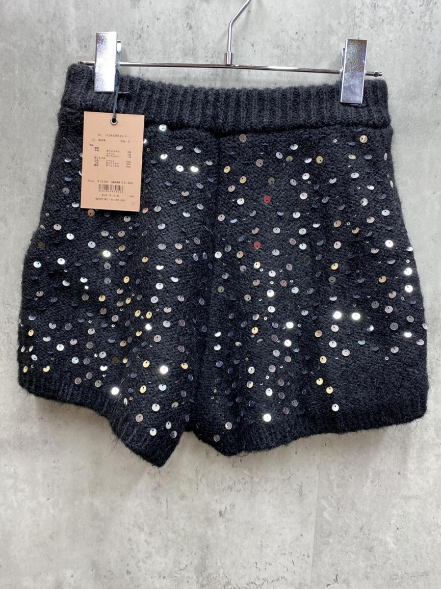 訳あり eimy istoire エイミーイストワール スパンコール ニット ショート パンツ sizeF|黒 ◆ レディース