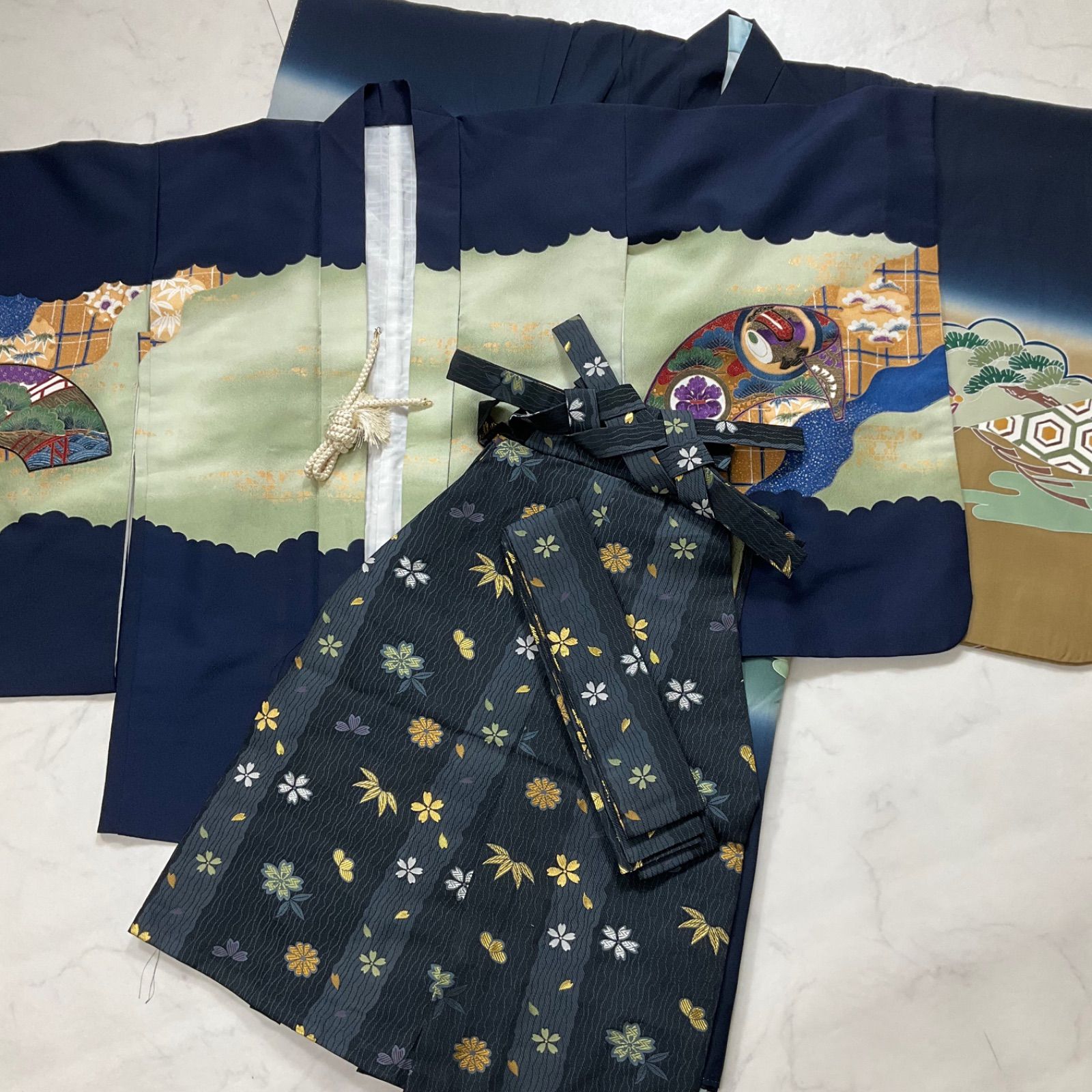 ◆kimono one◆5歳くらい用◆お誂え品◆子供着物◆正絹◆3点セット◆七五三◆男の子◆羽織◆着物◆行燈袴◆七五三お詣り男の子着物こどものひお正月卒業式十三詣り◆G203
