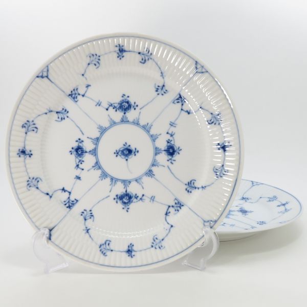 ロイヤルコペンハーゲン プレート ブルーフルーテッド プレインレース Royal Copenhagen ディナープレート 25.5cm 大皿 2枚セット 1級品