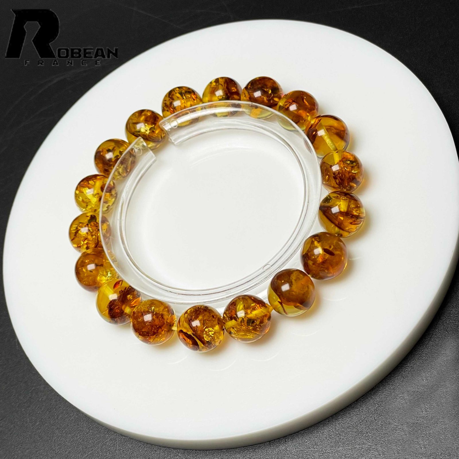 10 OFFクーポン配布中 上品 EU製 定価10万円 ROBEAN ゴールデンアンバー 琥珀 ブレスレット パワーストーン 天然石 お守り プレゼント1 10.7-11.1mm M1010649