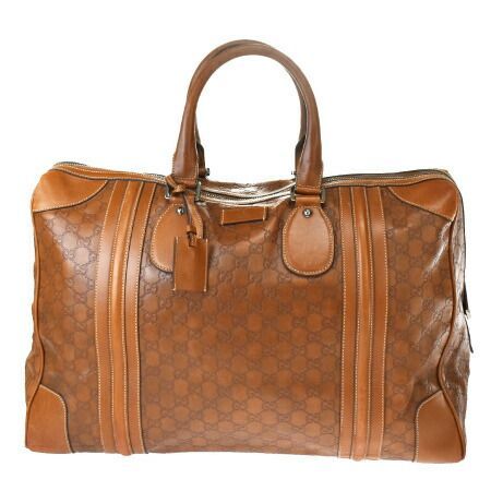【中古】 グッチ GUCCI シマ ボストンバッグ ハンド GG柄 ブラウン レザー 32BQ916