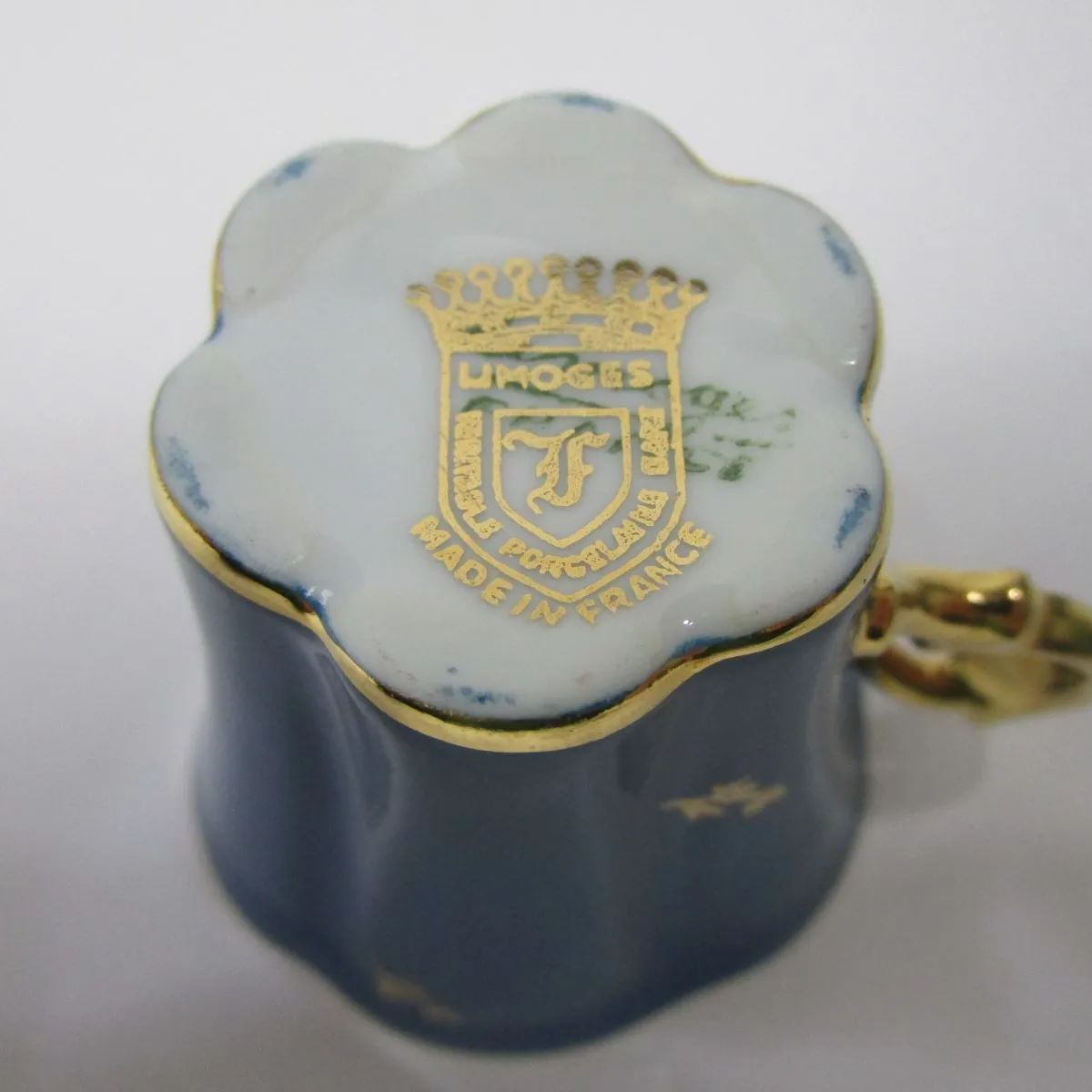 フランス リモージュ Limoges ターコイズブルー 金彩 手書