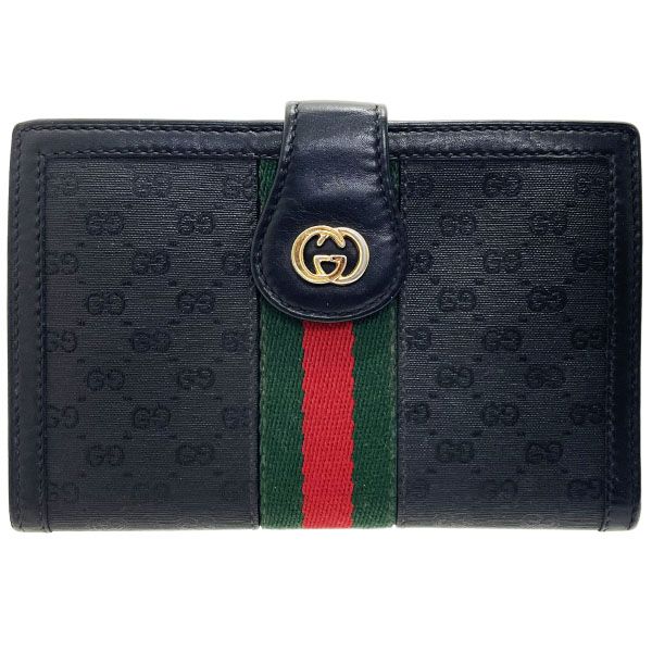 グッチ 財布 ヴィンテージ シェリー がま口財布 PVC レザー 革 ブラック 黒 035 904 GUCCI GG グッチ ウェビングライン 二つ折り財布 コンパクト財布 ミニ財布 ミニウォレット ウォレット サイフ