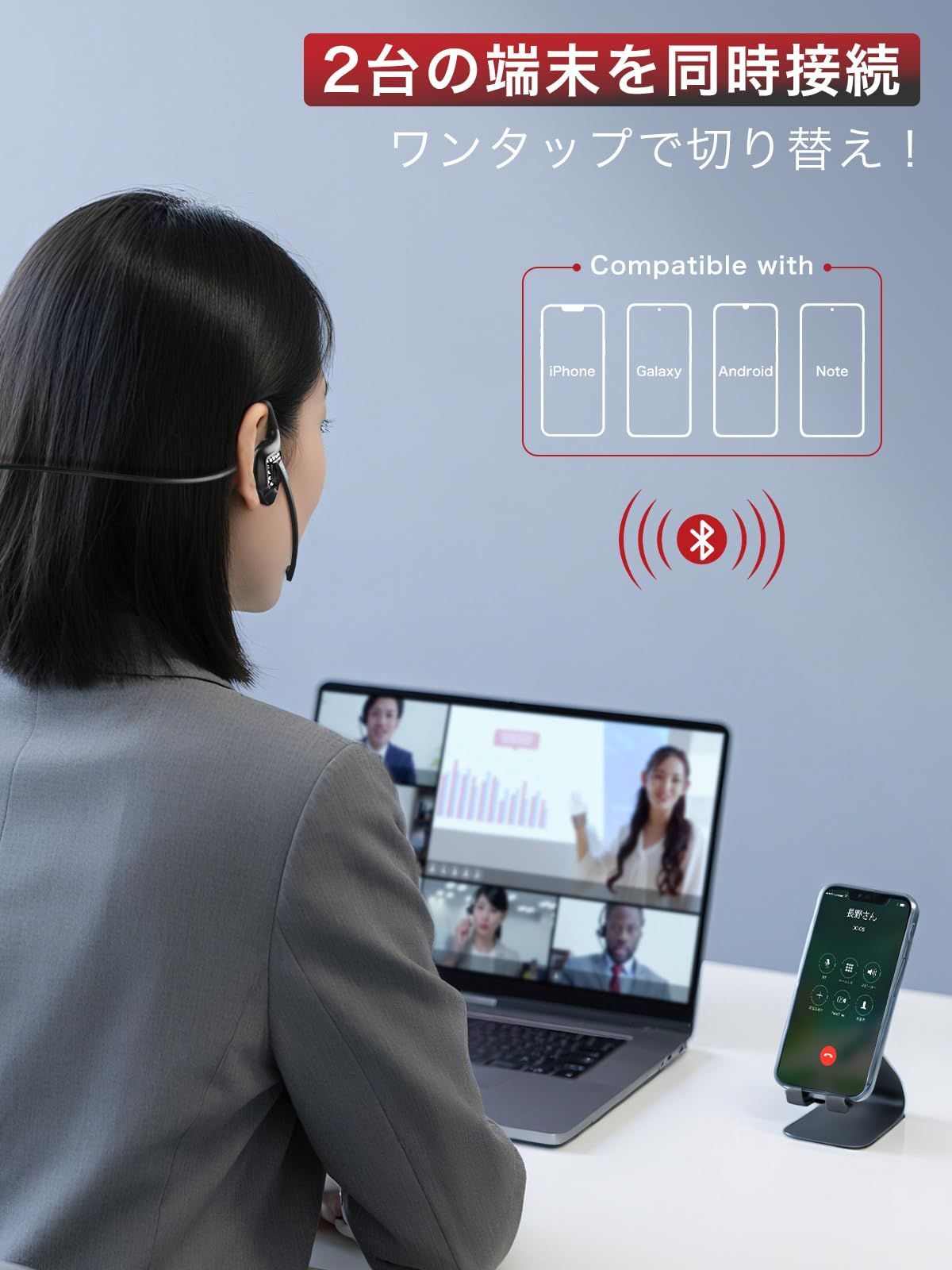 Earaku(イアラク) Bluetooth ヘッドセット 【2025通話専用】 ブルートゥース ヘッドセット ワイヤレス マイク イヤホン ENCノイズキャンセリング 日本語音声ガイド オープンイヤー 耳を塞がない ミュート機能 軽量28g 耳掛け式 2台同
