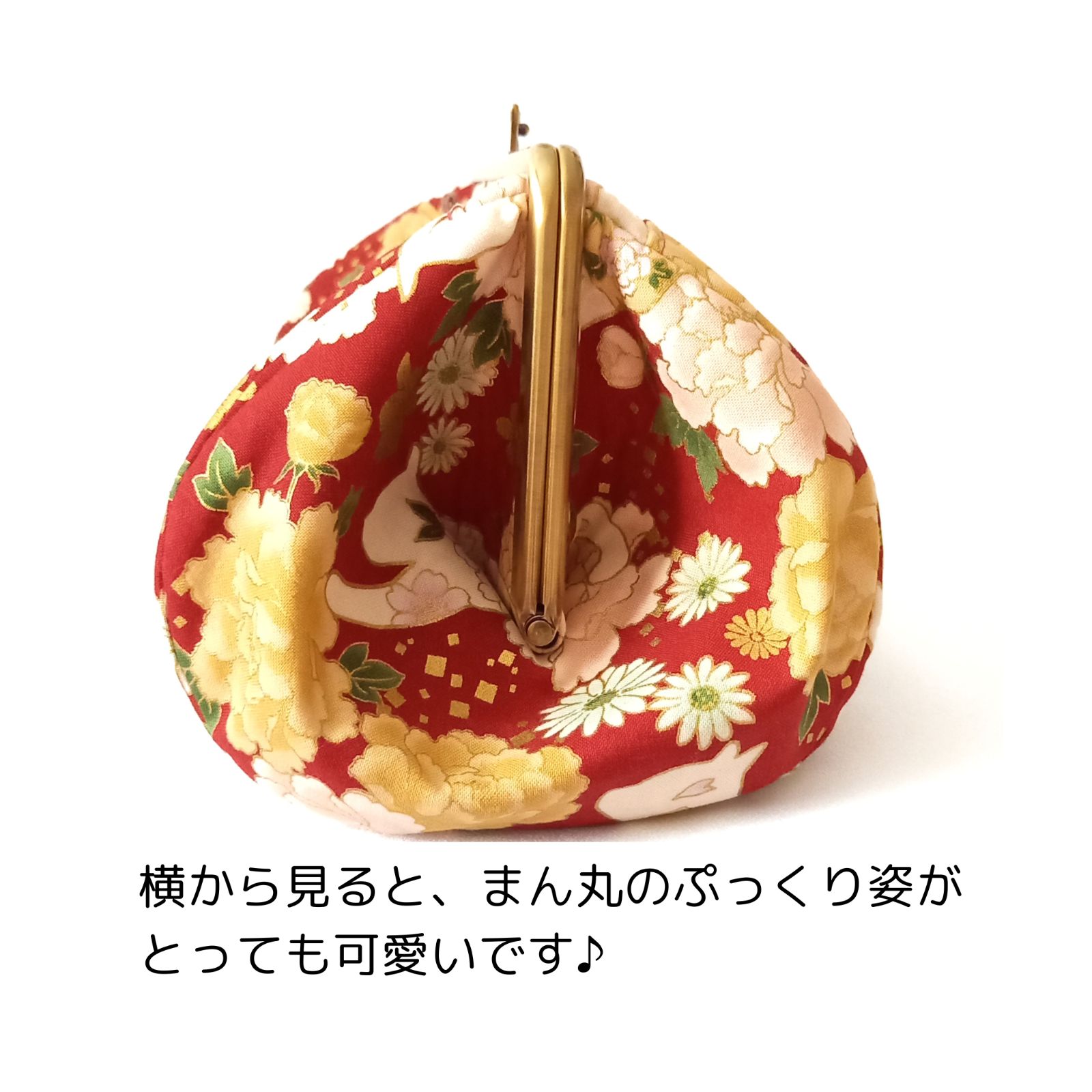 ショップ ぷっくりコロン♪取り出し楽々がまバッグ 百花繚蘭 白猫と花