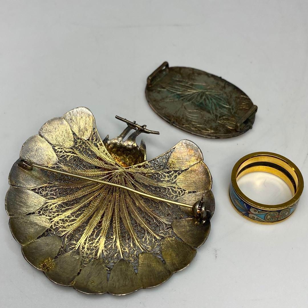 銀七宝 孔雀ブローチ等 販売 121g 東H6-0428ア11 純銅の七宝と孔雀の