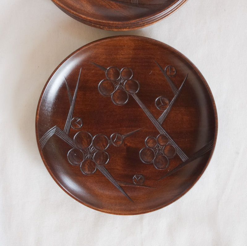 木彫りの銘々皿 5枚組