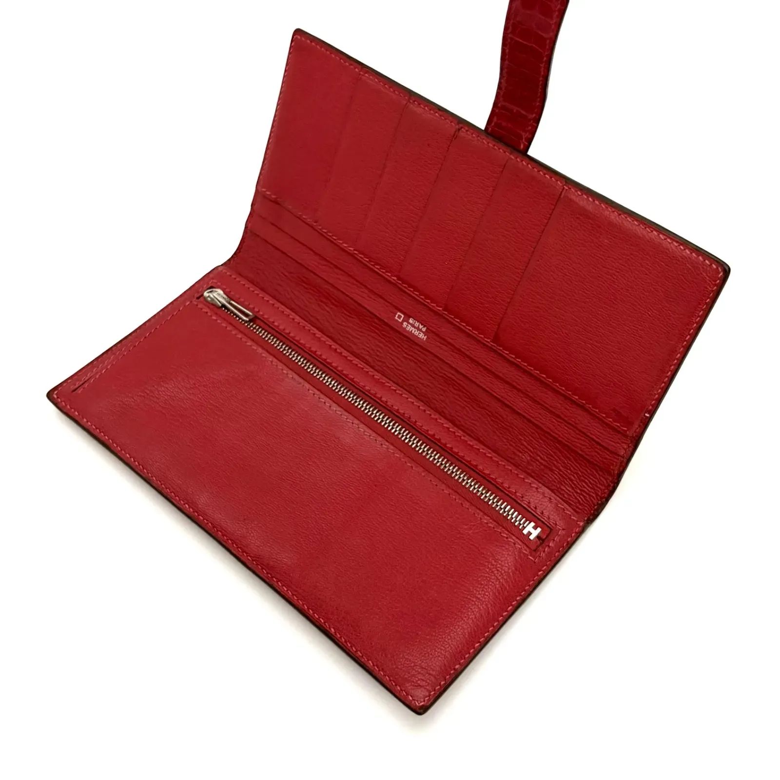 HERMES エルメス ベアン クロコダイルアリゲーター 長財布 レッド HERMES エルメス ベアン クロコダイルアリゲーター 長財布 レッド