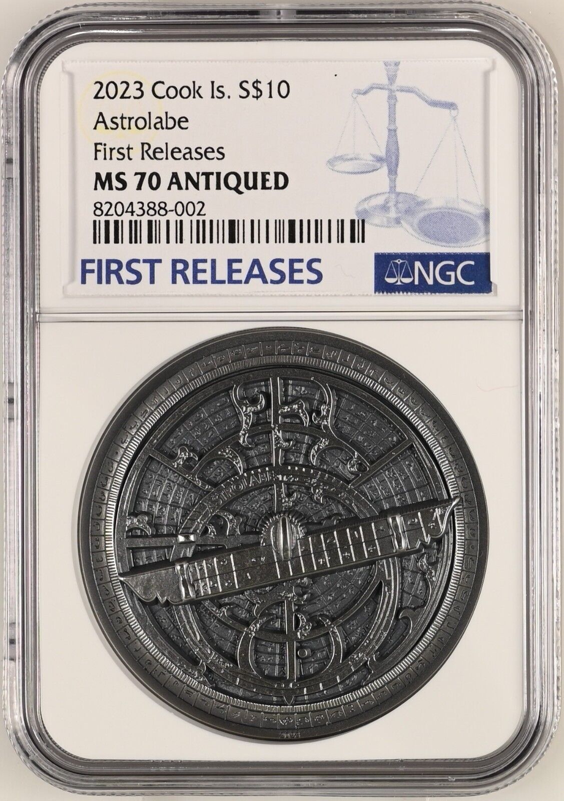 NGC MS70 FR 2025 Cook Islands 2Oz Histic Instruments Astrolabe Silver Coin