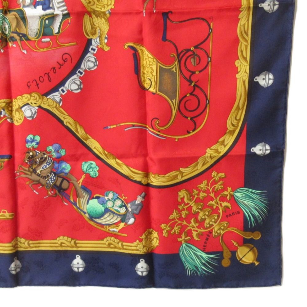 美品 HERMES エルメス カレ90 Plumes et Grelots 羽飾りと鈴