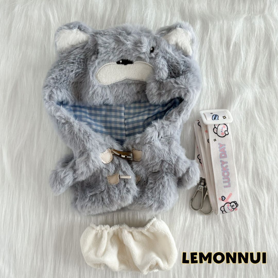 20cm 着せ替え ぬいぐるみ服 ジャケットもこもこ ぬい活 グレー