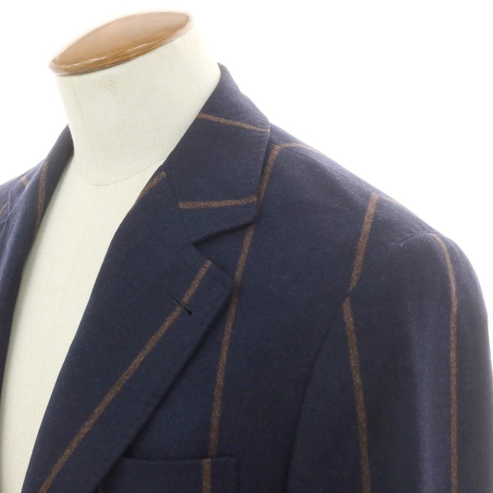 ブルネロクチネリ Brunello Cucinelli ウールシルクカシミヤ ストライプ テーラードジャケット ネイビーxブラウン サイズ46 メンズ