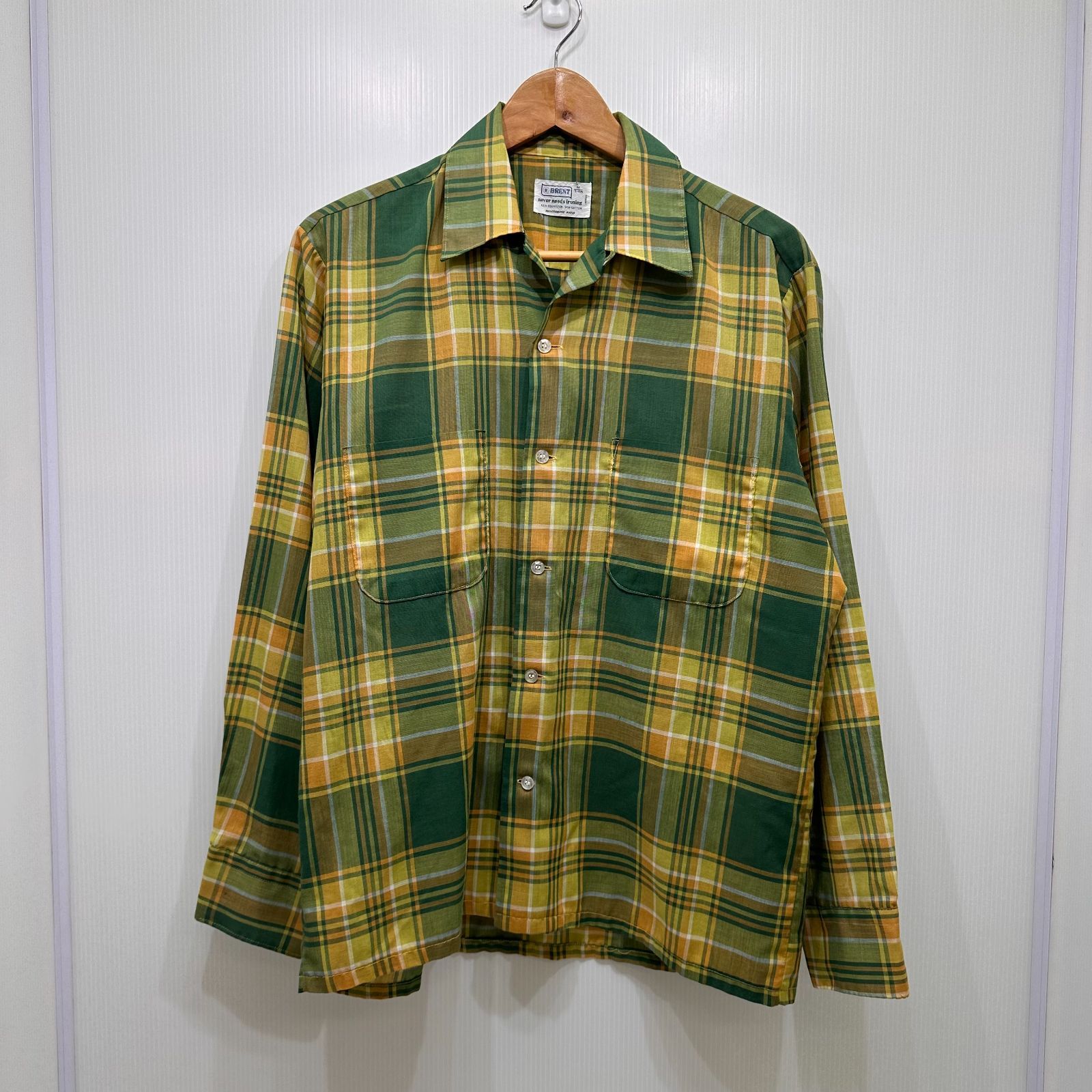 70's vintage BRENT オープンカラーチェックシャツ Mサイズ 両