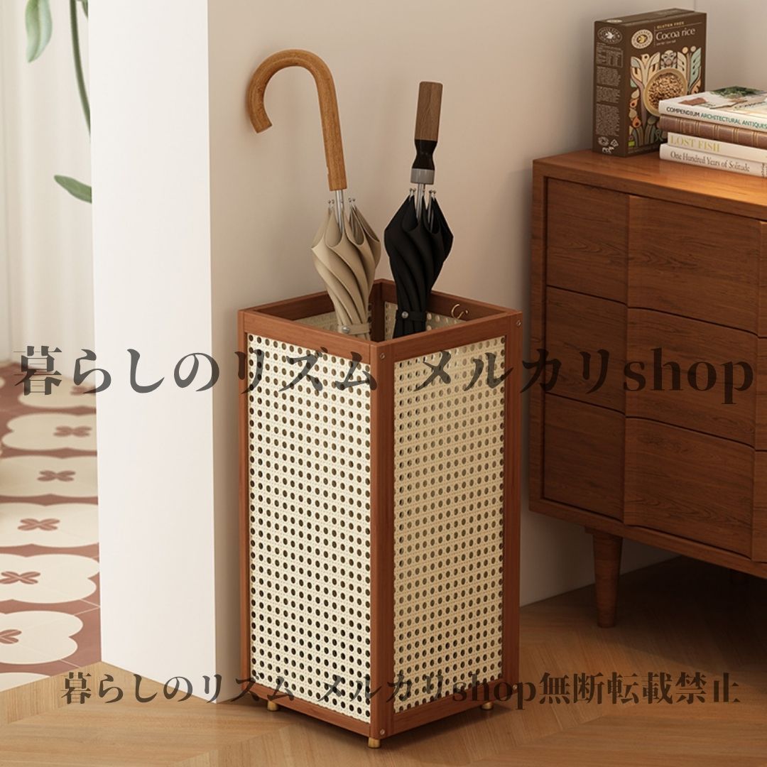 傘立て 天然竹製 傘立てスタンド 防水ベース付き 自立式傘ホルダー 通気穴 カーブフック付き 省スペース竹 木デザイン ホーム オフィス 玄関用 スクール カフェ レストラン 簡単組立 ユーティリティラック モダン 北欧 シンプル