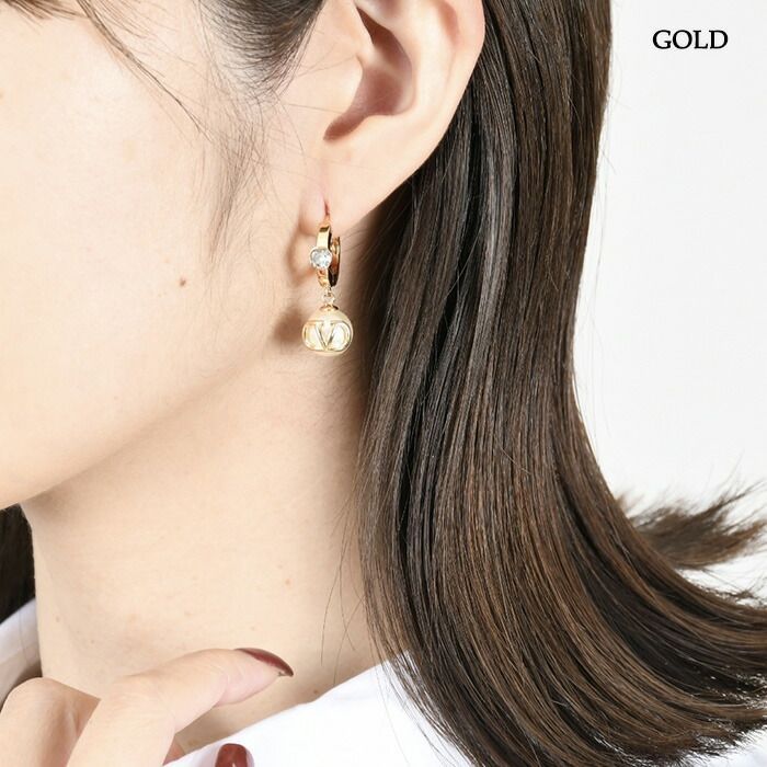 Vロゴ ゴールド フープピアス VALENTINO クリスタルフープピアスVロゴ