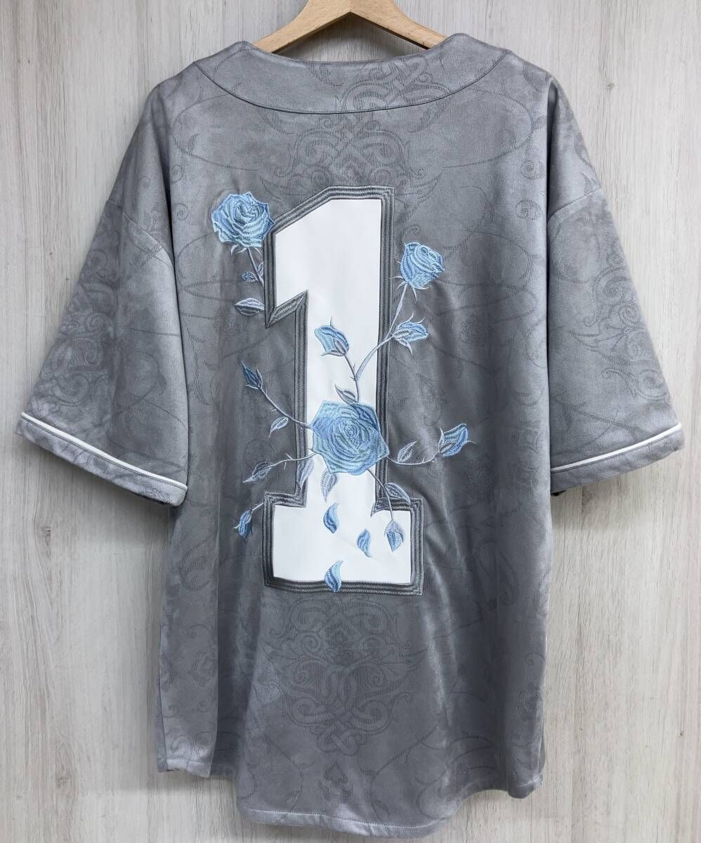 LFYT × SAMPLES ラファイエット ズ コラボ SUEDE BASEBALL SHORT スウェードベースボールシャツ グレー 総柄 薔薇 XL