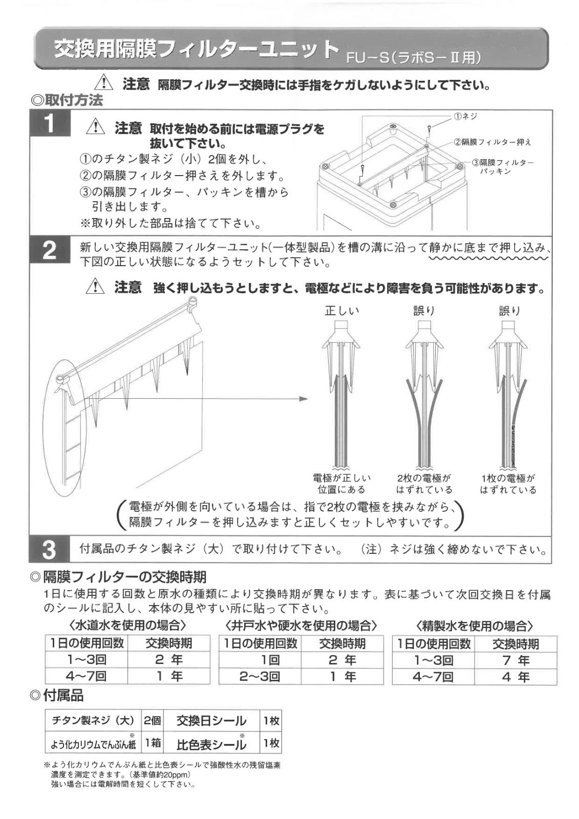 強電解水生成装置交換用隔膜フィルターユニット FU-S