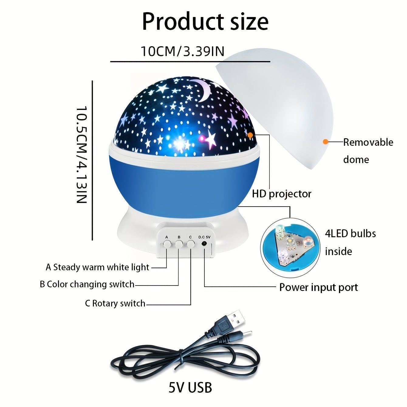3D回転 星 月 プロジェクター ナイトライト USB電源 空 月 ランプ 12色
