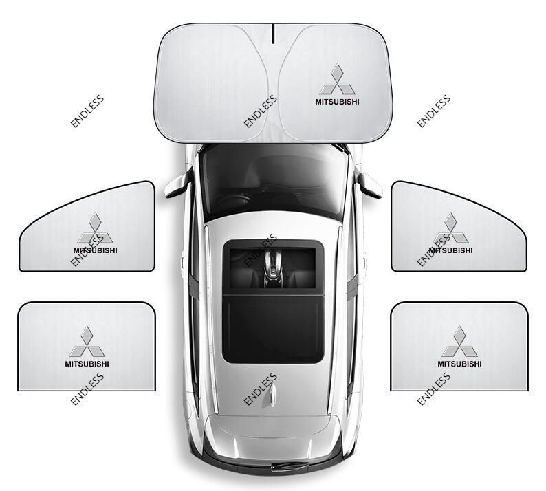 【新品 未使用】車用サンシェード 三菱 Mitsubishi ロゴ 5枚セット フロントサンシェード 前席 後部座席  車中泊 車窓日よけ 防虫ネット 紫外線 UVカット 遮光 内装 仮眠  授乳