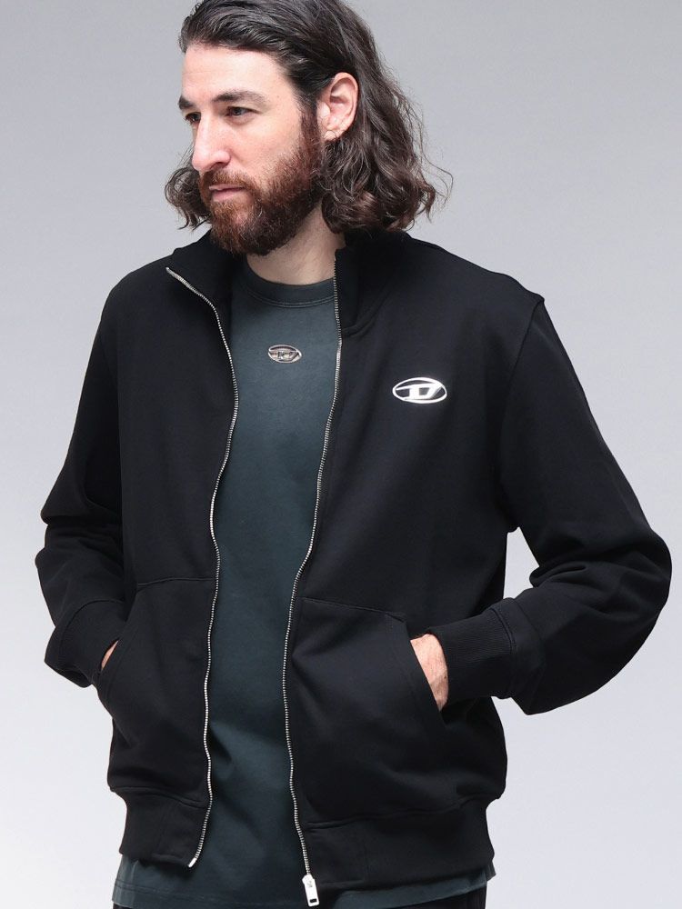 美品 DIESEL オーバルDメタルロゴ ジップアップスウェットジャケット L DIESEL (ディーゼル) オーバルDメタルロゴ ジップアップスウェット