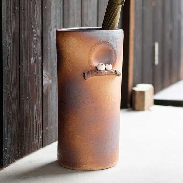 信楽焼傘立て 枝乗りふくろう 高さ41cm 信楽焼傘立て 枝乗りふくろう