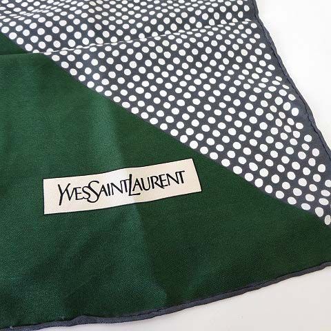 イヴサンローラン YVES SAINT LAURENT スカーフ 絹 シルク 水玉 ドット 配色柄 赤 レッド 緑 グリーン 国内正規品