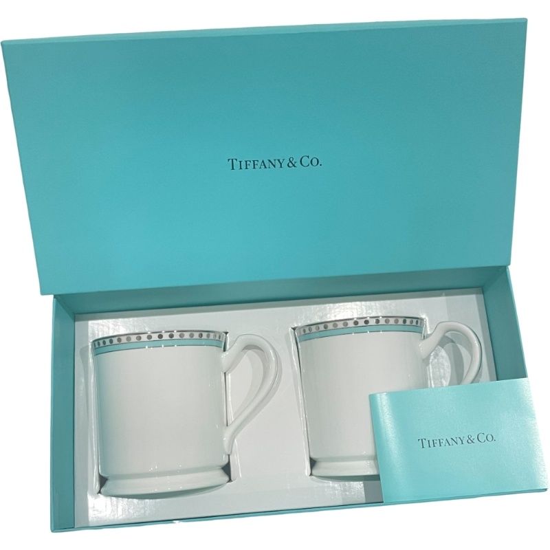 TIFFANY ティファニー プラチナブルーバンド ペアマグカップ ホワイト×ブルー 陶器 マグカップ ユニセックス 12504K343