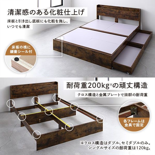 pluto ダブルベッド ダブル】Pluto 収納付きベッド（マットレス付き