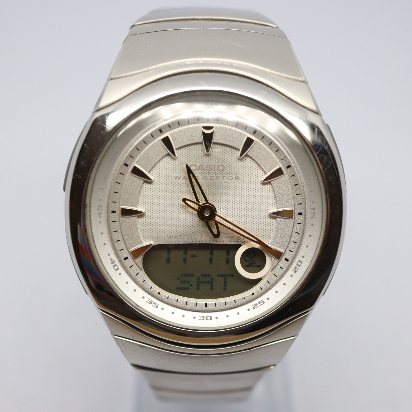 CASIO◇ソーラー腕時計・WAVECEPTOR/デジアナ/--/WHT/SLV WAVE（CASIO