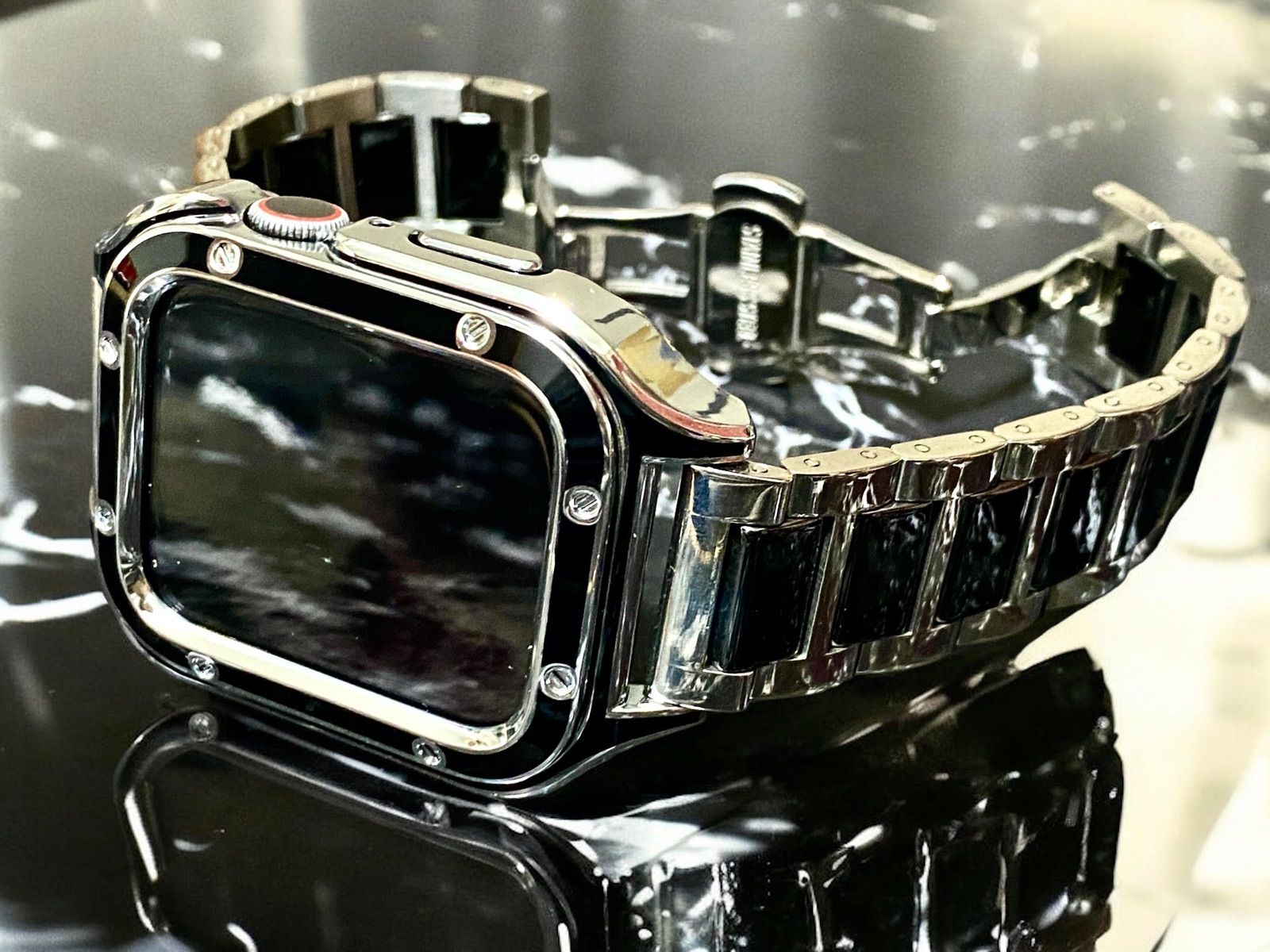 40/41/44/45mm  Apple Watch用　ステンレスセラミックバンド＆画面保護ケースカバー　コンビ64
