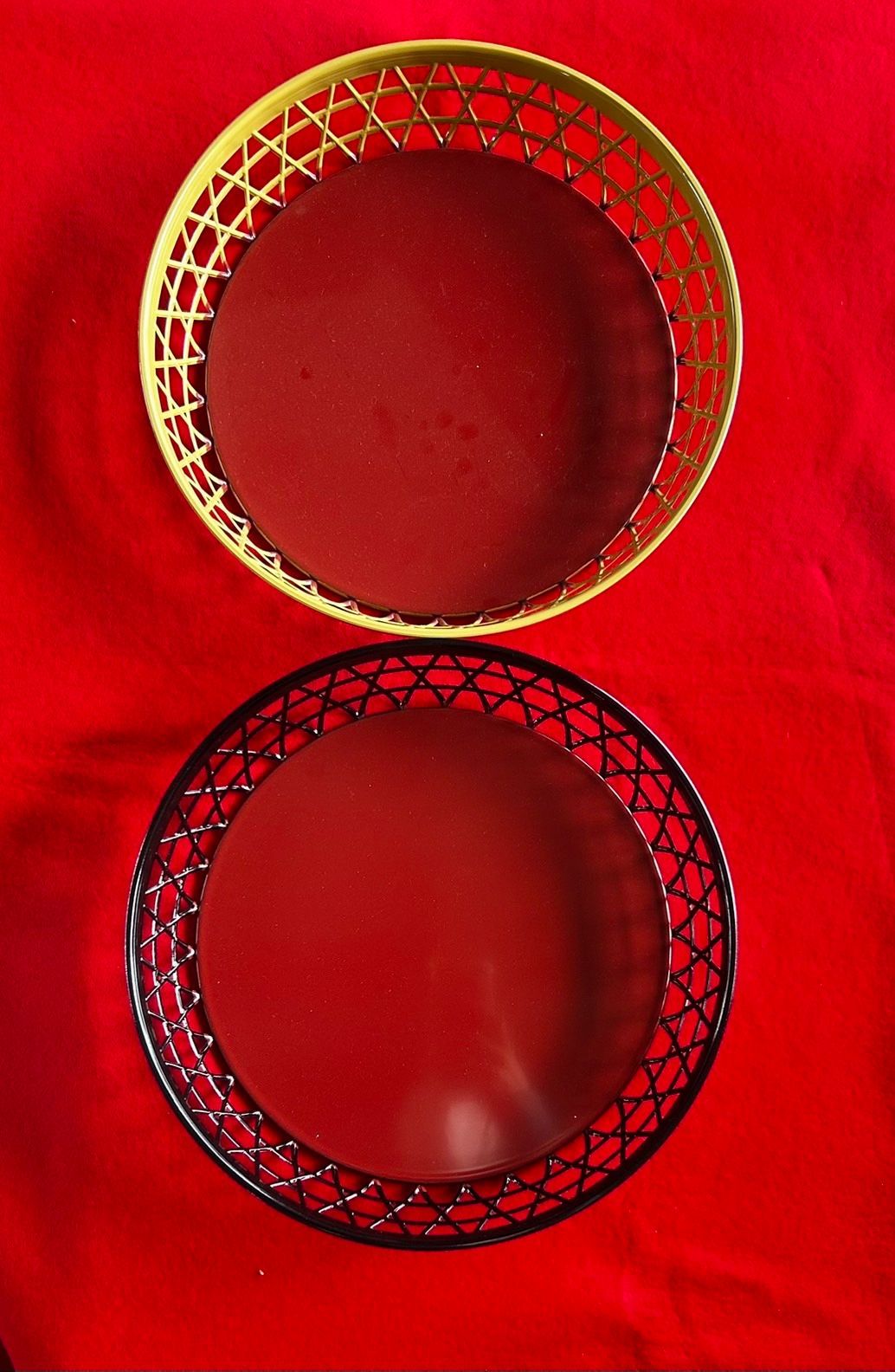 ♥ 30cm竹丸かごクリーム内朱 30cm竹丸かご 総黒内朱 セット販売