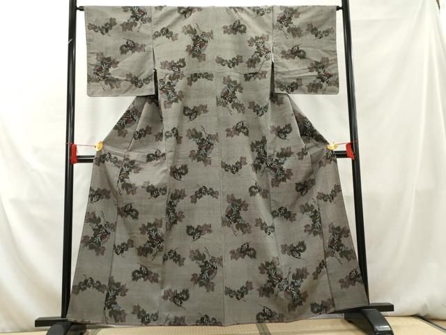 平和屋着物○小千谷紬 人物草花文 正絹 逸品 AAAZ7662ph