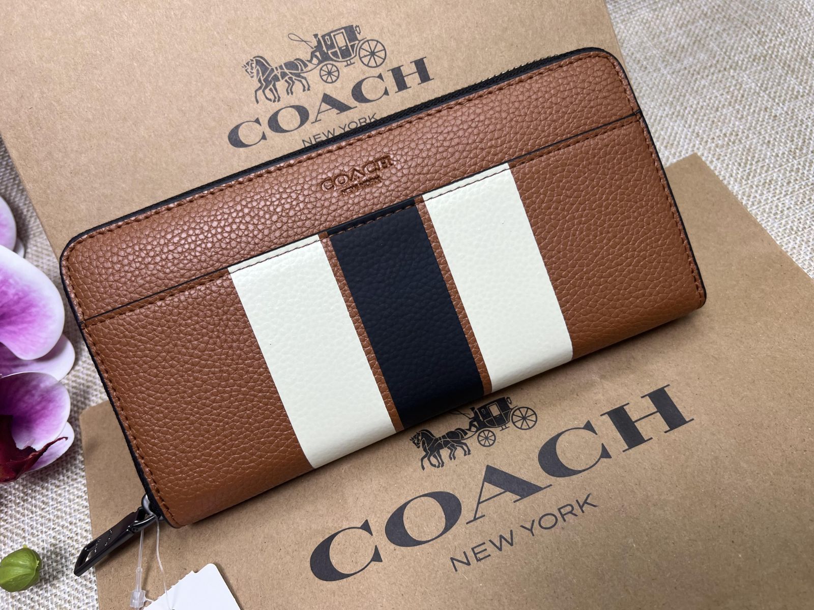 コーチ COACH 長財布 財布 ヴァーシティ レザー アコーディオン ジップ 