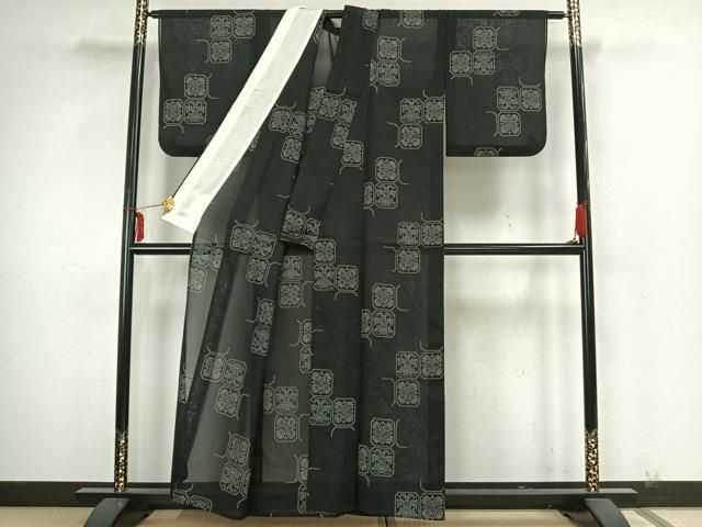 平和屋着物＊夏物 小紋 絽 舞蝶間道 黒地 洗える着物 CAAW2998ut