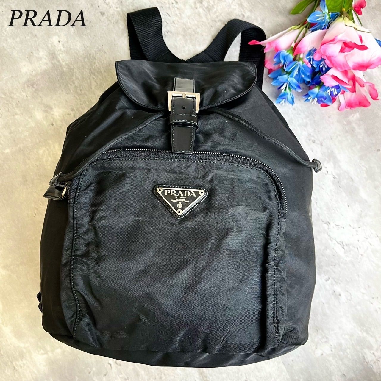 ヨコ40cm◇良品◇ PRADA リュック 三角プレート 巾着 ナイロン レザー - www.patrooper.com