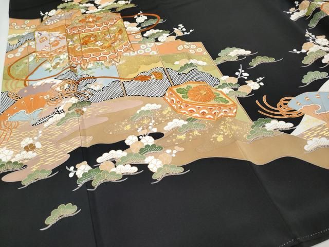 平和屋本店■極上　創業460年・千總　黒留袖　駒刺繍　貝桶宝尽くし吉祥文　金彩　松坂屋扱い　逸品　CYAA2503s5 平和屋本店□極上 創業460年・千總 黒留袖 駒刺繍 貝桶宝尽くし吉祥文