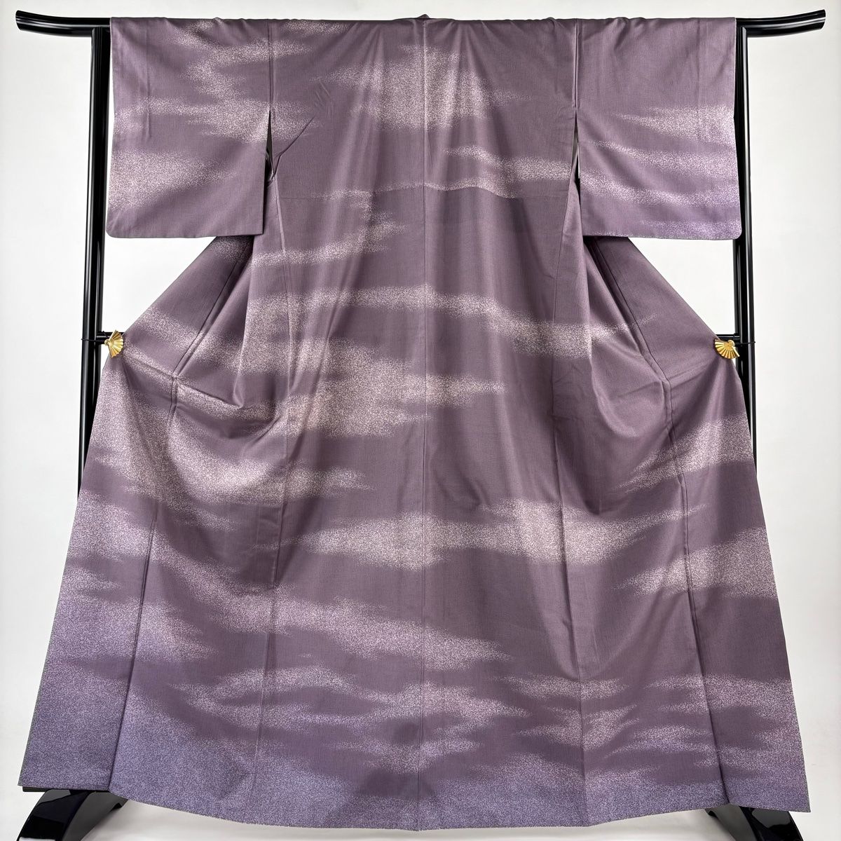 訪問着 身丈165cm 裄丈64.5cm M 袷 紬地 霞 ぼかし 灰紫 正絹 秀品