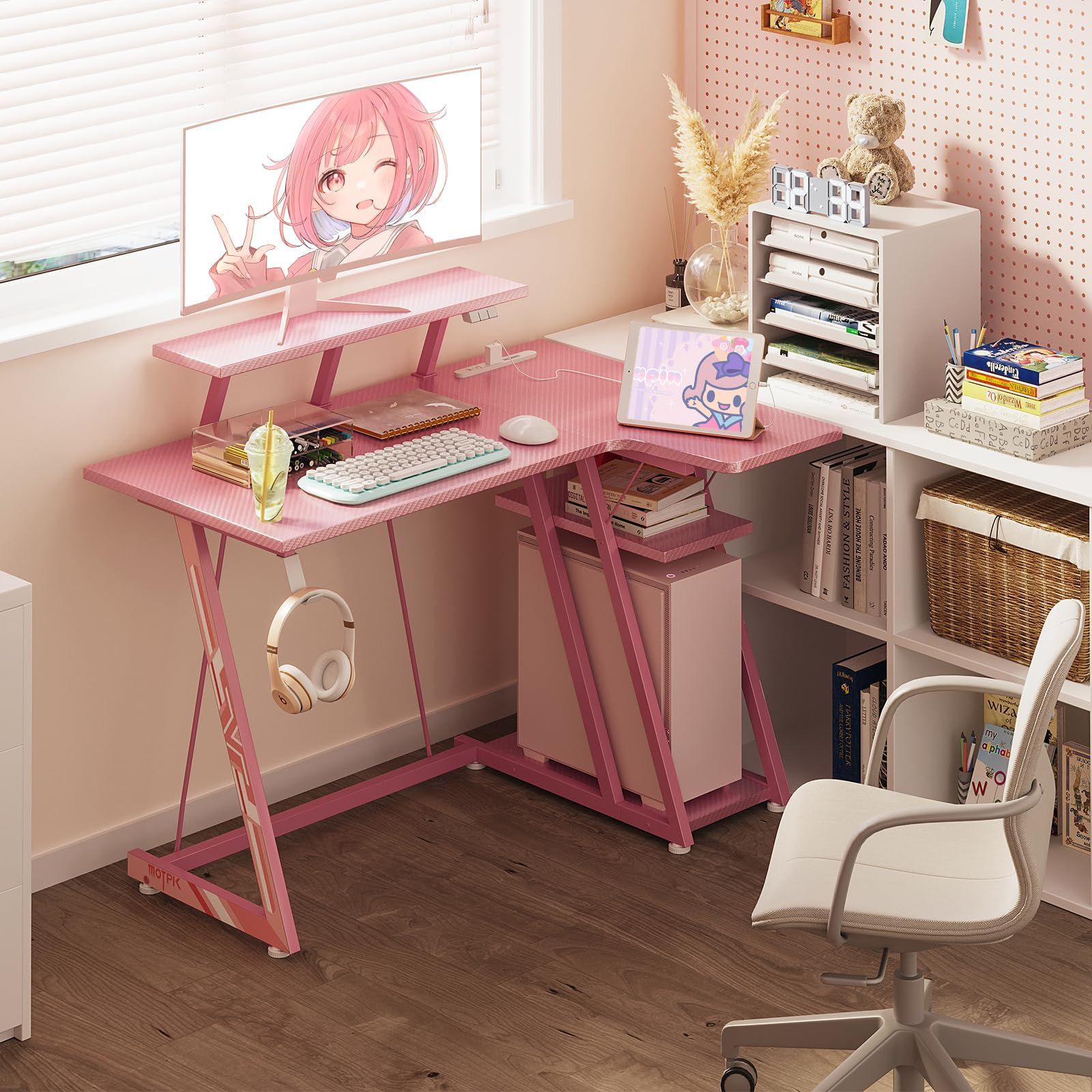 ゲーミングデスク ピンク パソコンデスク ゲーミングデスク ピンク」の