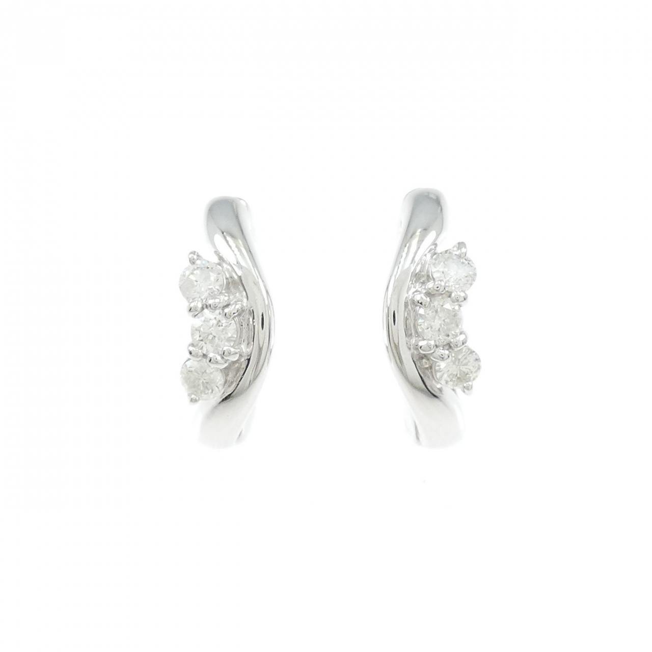 K18WG スリーストーン ダイヤモンド イヤリング 0.50CT