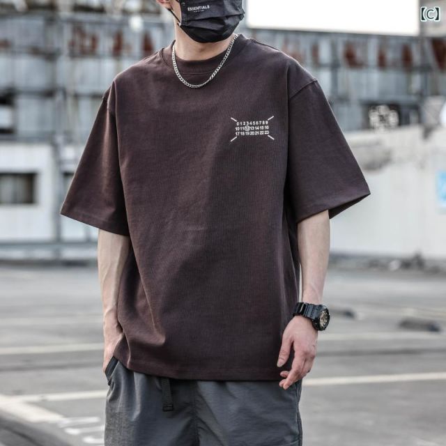 L メンズ ファッション 服 男性用 オシャレ シンプル 大人 かっこいい 大きいサイズ ストリート 紳士服 380 g ヘビー レター プリント 半袖 T シャツ 夏 ゆったり 綿 ウォッシュ T シャツ WWW_SMP1DAWEKUDUS_SCH_ID