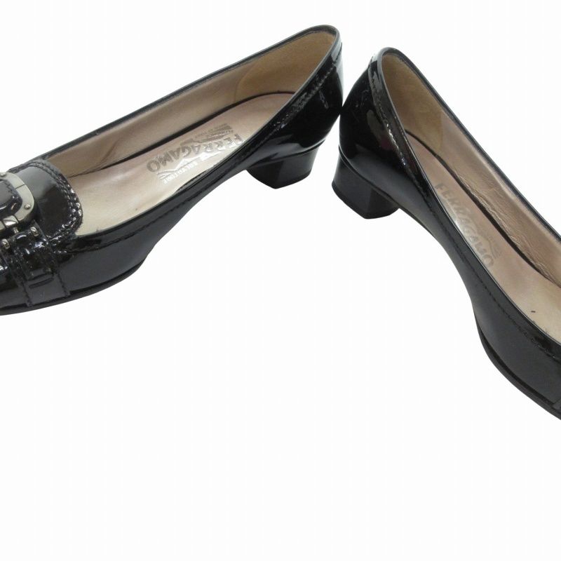 サルヴァトーレフェラガモ ローファー パンプス ガンチーニ エナメル ブラック FERRAGAMO フェラガモ ローファー オックスフォード ガンチーニ