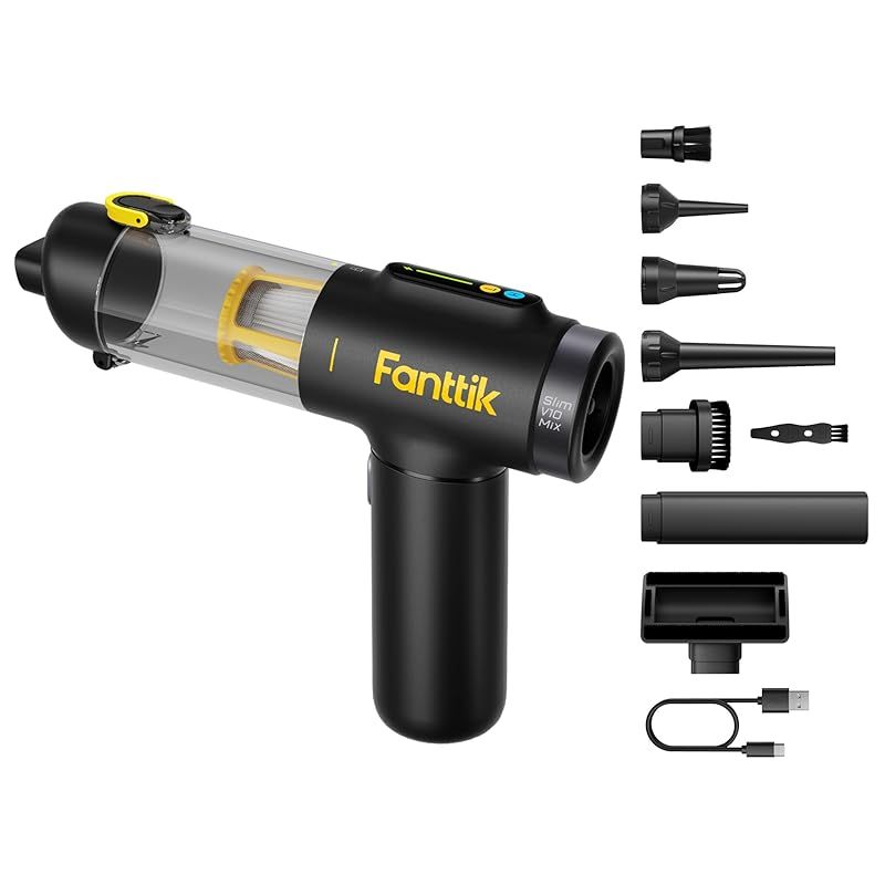 Fanttik Slim V10 Mix ハンディクリーナー 車用掃除機 16000Pa 強力吸引力 4in1 エアダスター エアポンプ 多機能 多彩LED表示 ハンディ掃除機 車 事務室 ホーム キーボード クリーニング 0
