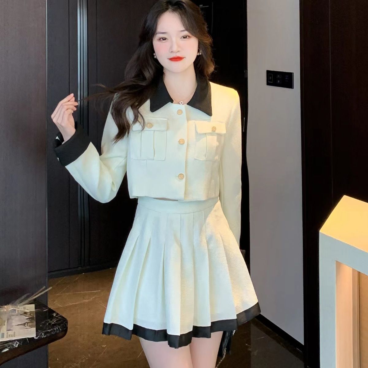 セットアップ ドレス ジャケット プリーツスカート 韓国 cr3778 セットアップ レディース スカート フォーマル ジャケット 韓国