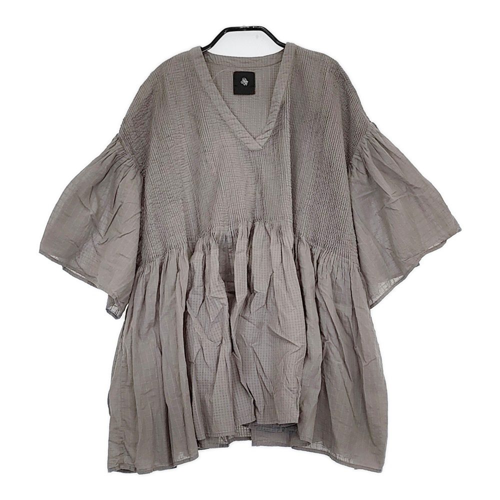 maison de SOIL ピンタック インド製 サイズ2 Vネック フ スリーブ ブラウス シャツ グレー レディース メゾンドソイル 5-0608S♪