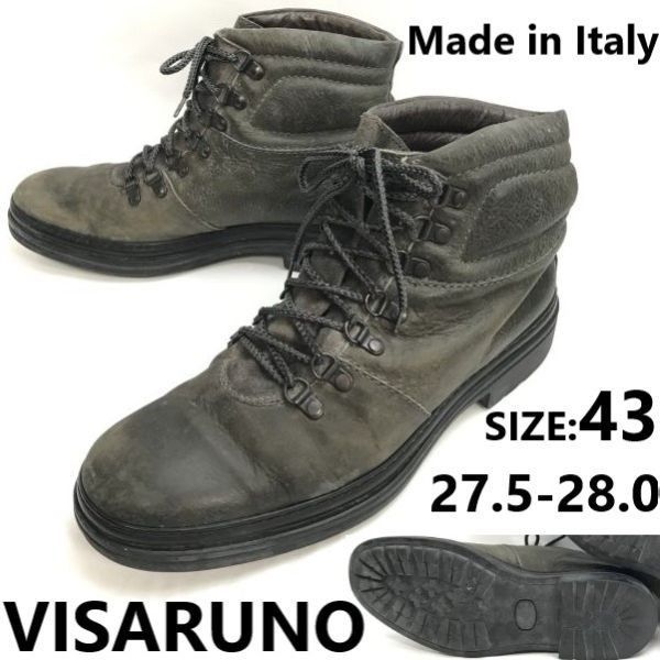 イタリア製VISARUNO/ビサルノ本革/オールレザー/ワーク/ショートブーツ【27.5/ダークオリーブ】Leather/Boots/shoesbWB118-10  - 純正専門店