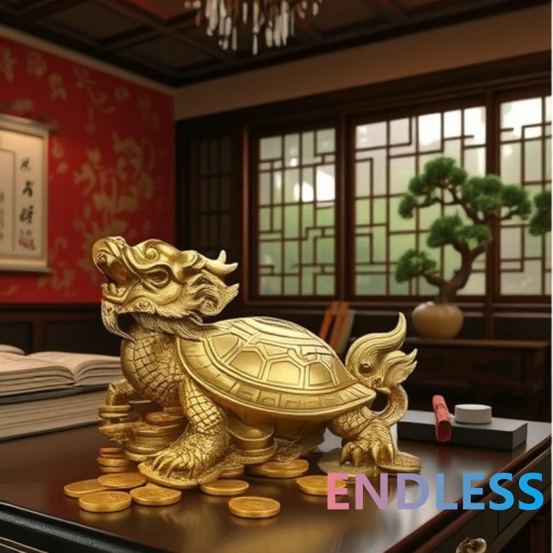 凛 ☆銅製 霊芝 「亀」 置物 ◇中国◇銅製 亀 玄武◇風水 開運