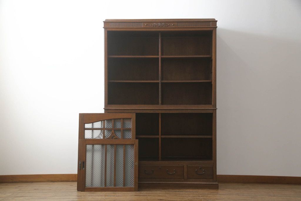 アンティーク家具 木製扉付キャビネット 明治 大正 昭和 ナラ(楢)材？収納棚 アンティーク家具 木製扉付キャビネット 明治 大正 昭和 ナラ(楢